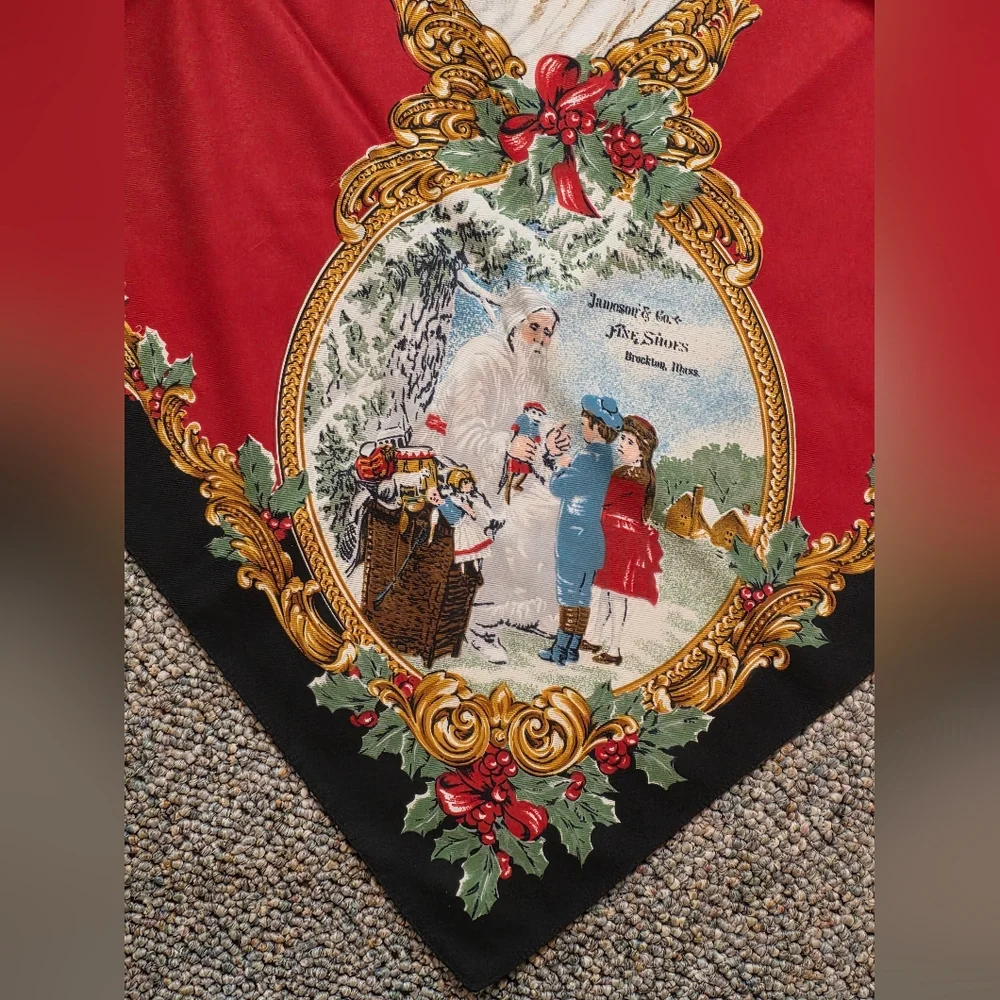 Smithsonian Institution Silk Santa Claus Christmas Scarf 1996 RARE